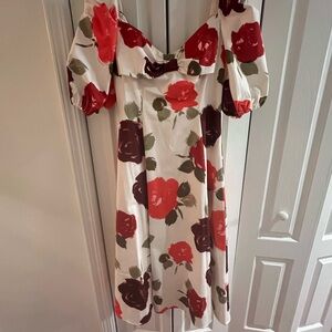 Kate Spade Red and Brown Puff Sleeve Midi Sundress